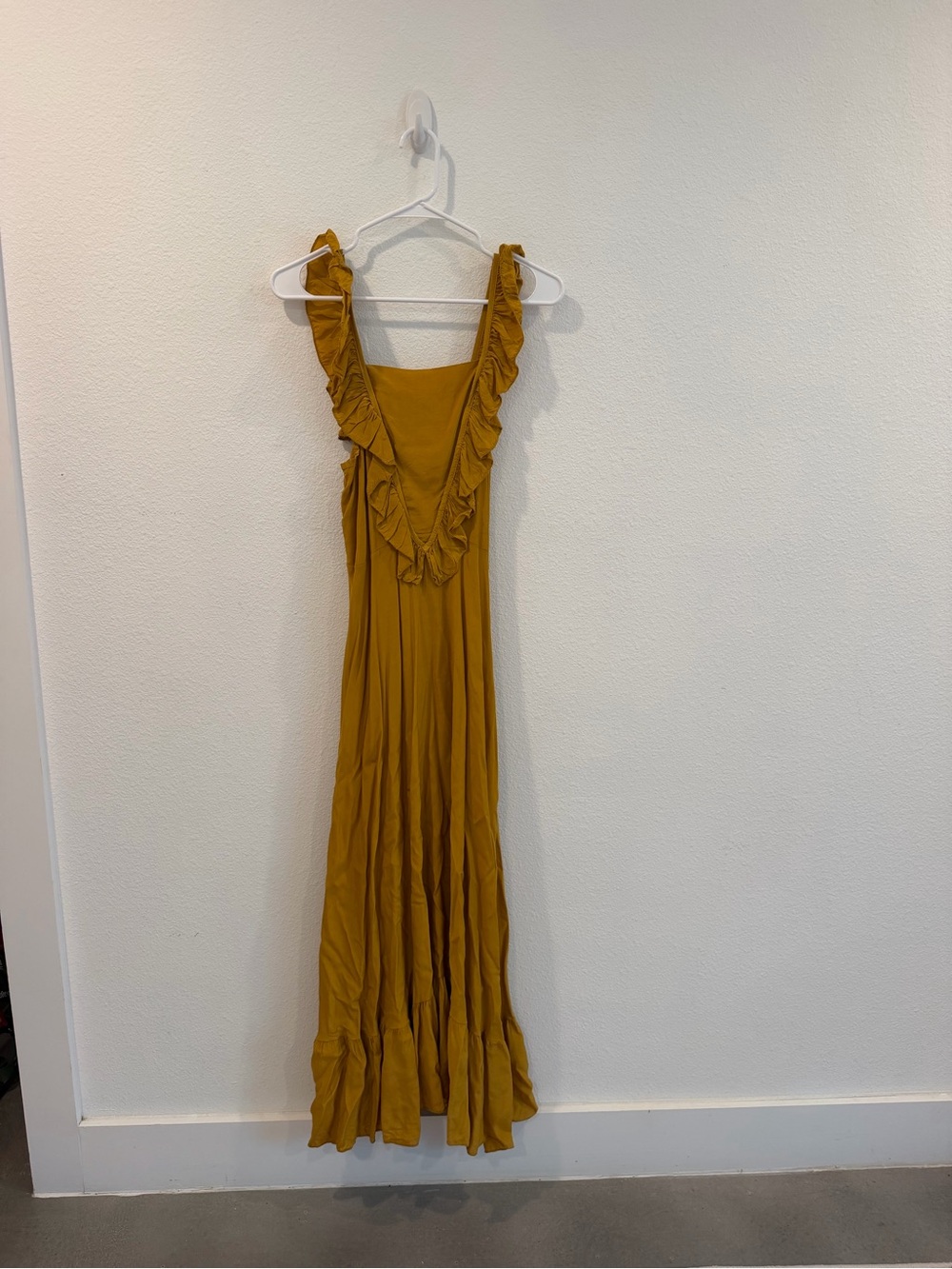 Mustard Ruffle V-Back Maxi Dress - Women